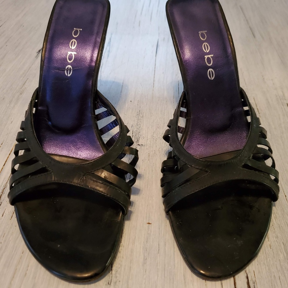 Black Bebe slip on heels